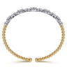 14K White  Yellow Gold Bujukan Beads and Diamonds Split Bangle Bracelet - 1.2 ct