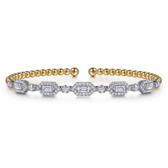 14K White & Yellow Gold Bujukan Beads and Diamonds Split Bangle Bracelet