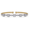 14K White  Yellow Gold Bujukan Beads and Diamonds Split Bangle Bracelet - 1.2 ct