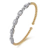 14K White  Yellow Gold Bujukan Beads and Diamonds Split Bangle Bracelet - 1.2 ct