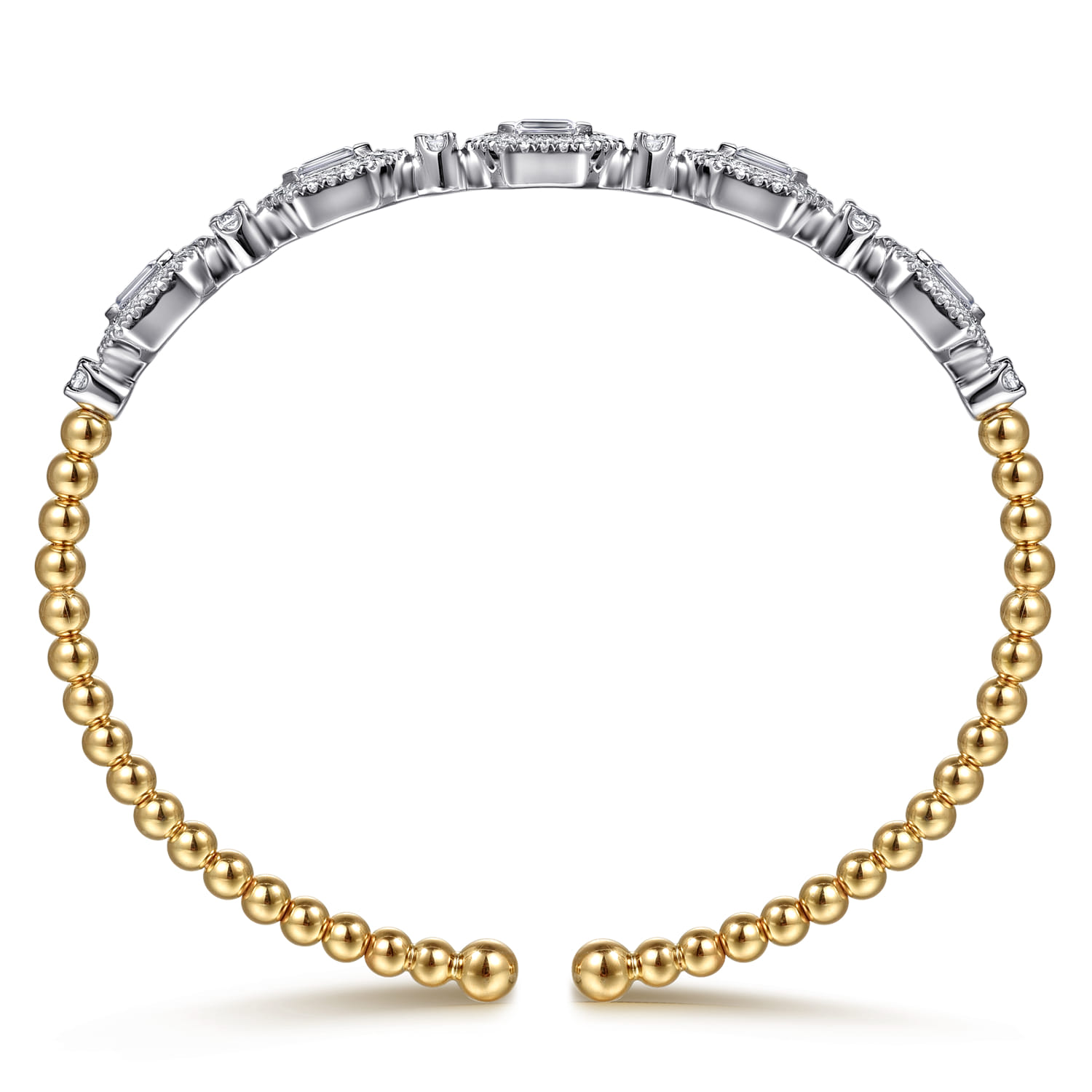 14K White  Yellow Gold Bujukan Beads and Diamonds Split Bangle Bracelet - 1.2 ct - Shot 3
