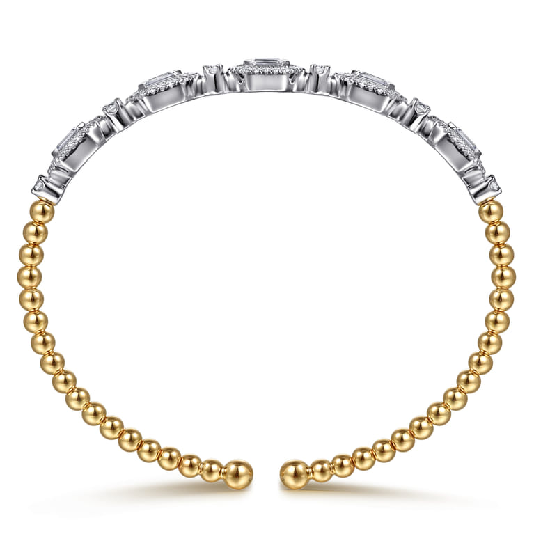 14K White  Yellow Gold Bujukan Beads and Diamonds Split Bangle Bracelet - 1.2 ct - Shot 3