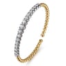 14K White Yellow Gold Bujukan Beads and Graduating Diamond Split Bangle Bracelet - 2.05 ct