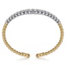 14K White Yellow Gold Bujukan Beads and Graduating Diamond Split Bangle Bracelet - 2.05 ct