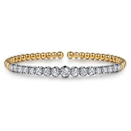 14K White  Yellow Gold Bujukan Beads and Graduating Diamond Split Bangle Bracelet