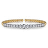 14K White  Yellow Gold Bujukan Beads and Graduating Diamond Split Bangle Bracelet - 2.05 ct