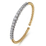 14K White  Yellow Gold Bujukan Beads and Graduating Diamond Split Bangle Bracelet - 2.05 ct