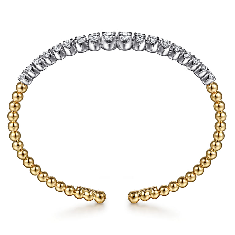 14K White  Yellow Gold Bujukan Beads and Graduating Diamond Split Bangle Bracelet - 2.05 ct - Shot 3