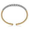 14K White  Yellow Gold Bujukan Beads and Graduating Diamond Split Bangle Bracelet - 2.05 ct
