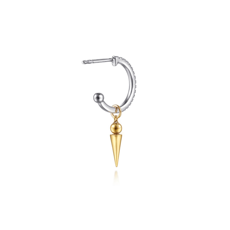 14K White  Yellow Gold Bujukan Bullet and Diamond Huggie Drop Earrings - 0.18 ct - Shot 2