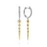 14K White  Yellow Gold Bujukan Bullet and Diamond Huggie Drop Earrings - 0.2 ct