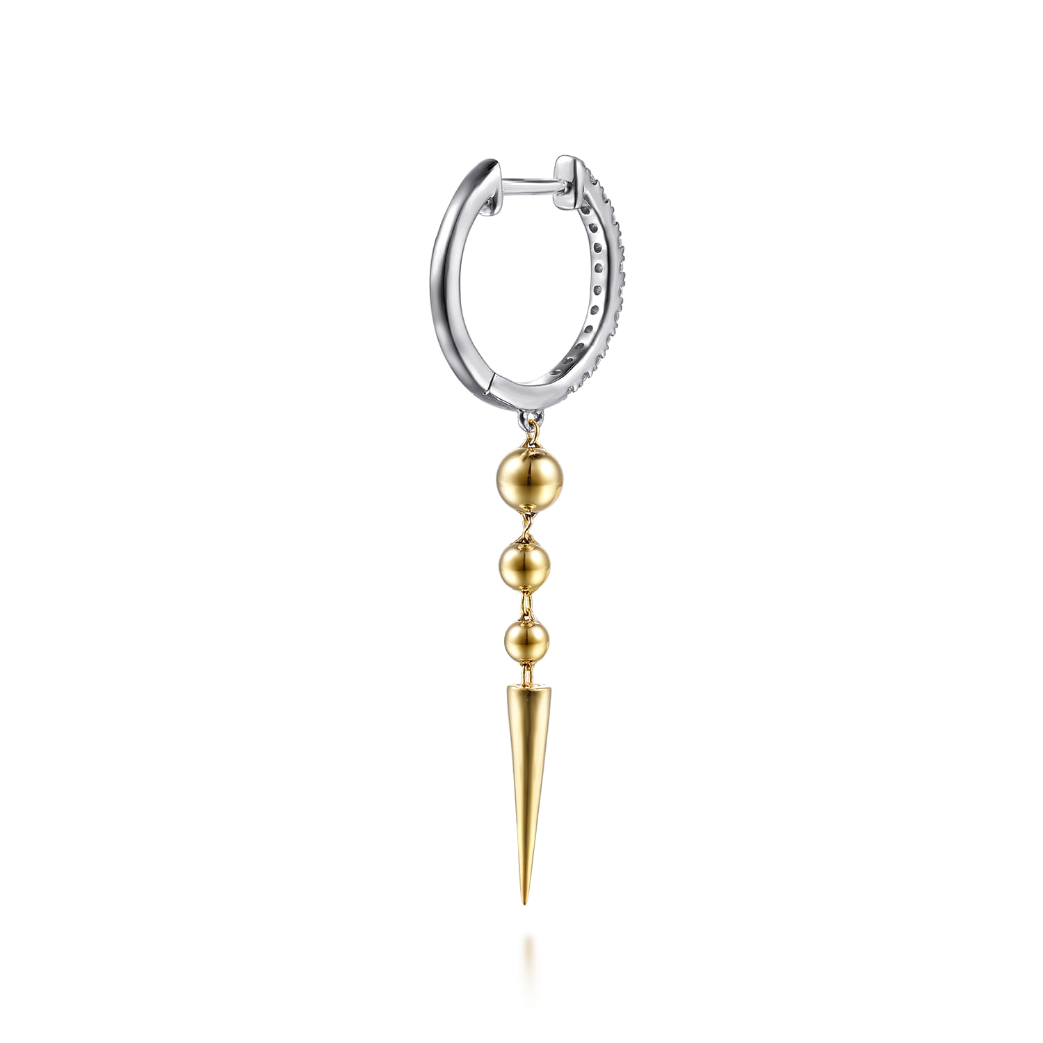 14K White  Yellow Gold Bujukan Bullet and Diamond Huggie Drop Earrings