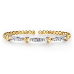 14K White  Yellow Gold Bujukan Clover and Diamond Marquise Split Bangle Bracelet