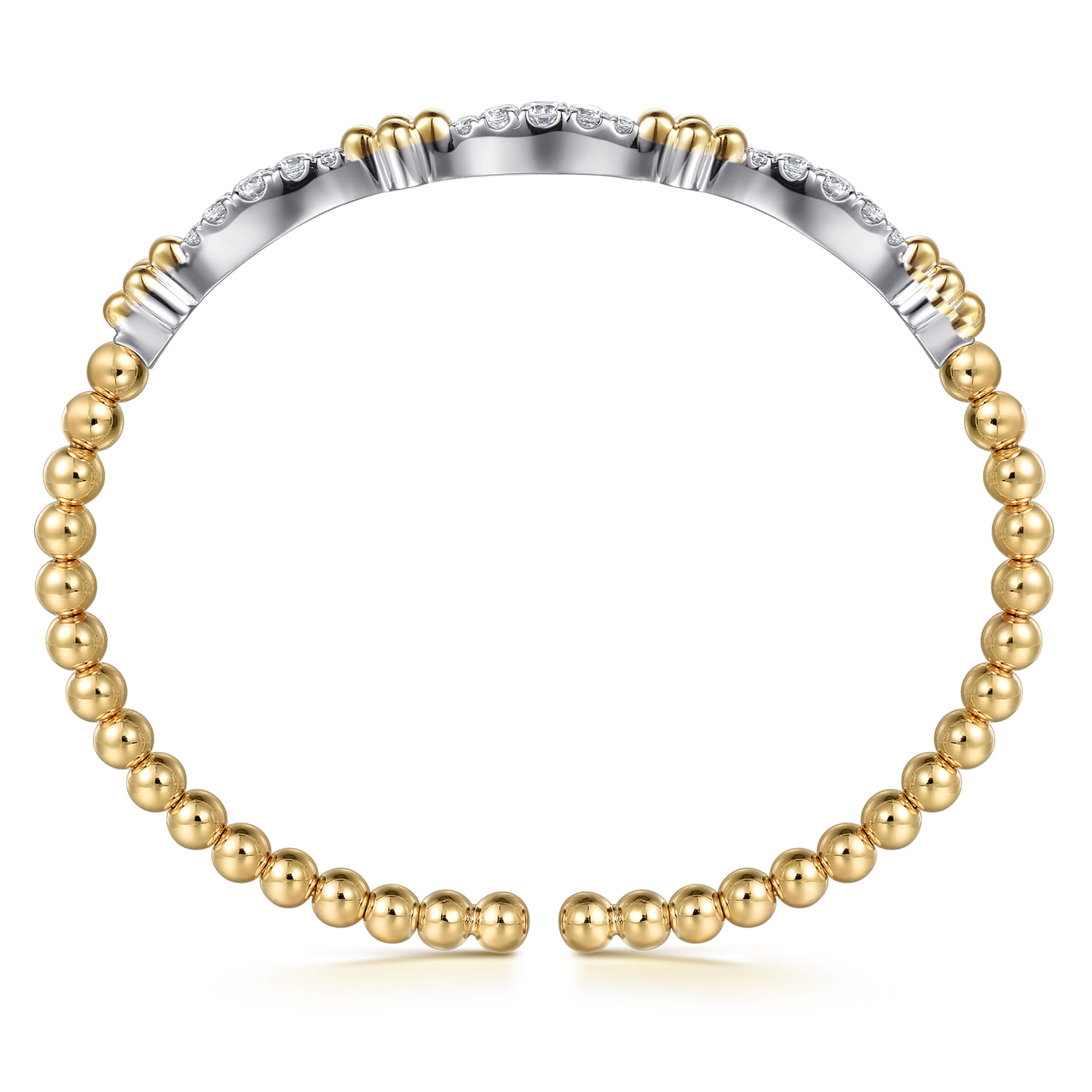 14K White  Yellow Gold Bujukan Clover and Diamond Marquise Split Bangle Bracelet - 0.75 ct - Shot 3
