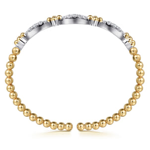 14K White  Yellow Gold Bujukan Clover and Diamond Marquise Split Bangle Bracelet