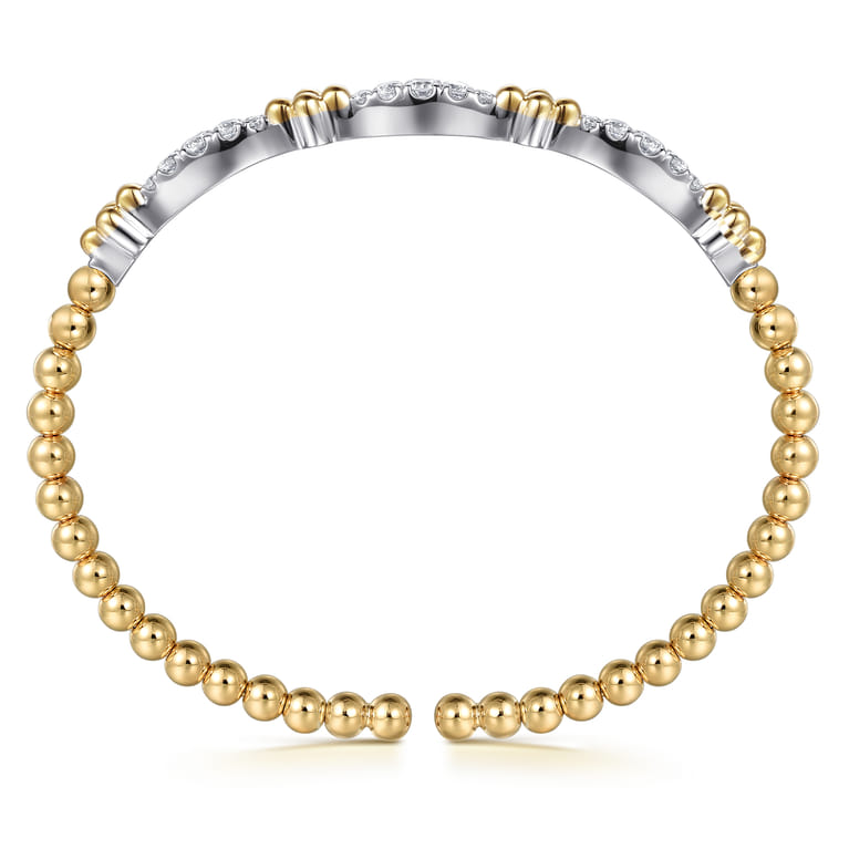 14K White  Yellow Gold Bujukan Clover and Diamond Marquise Split Bangle Bracelet - 0.75 ct - Shot 3