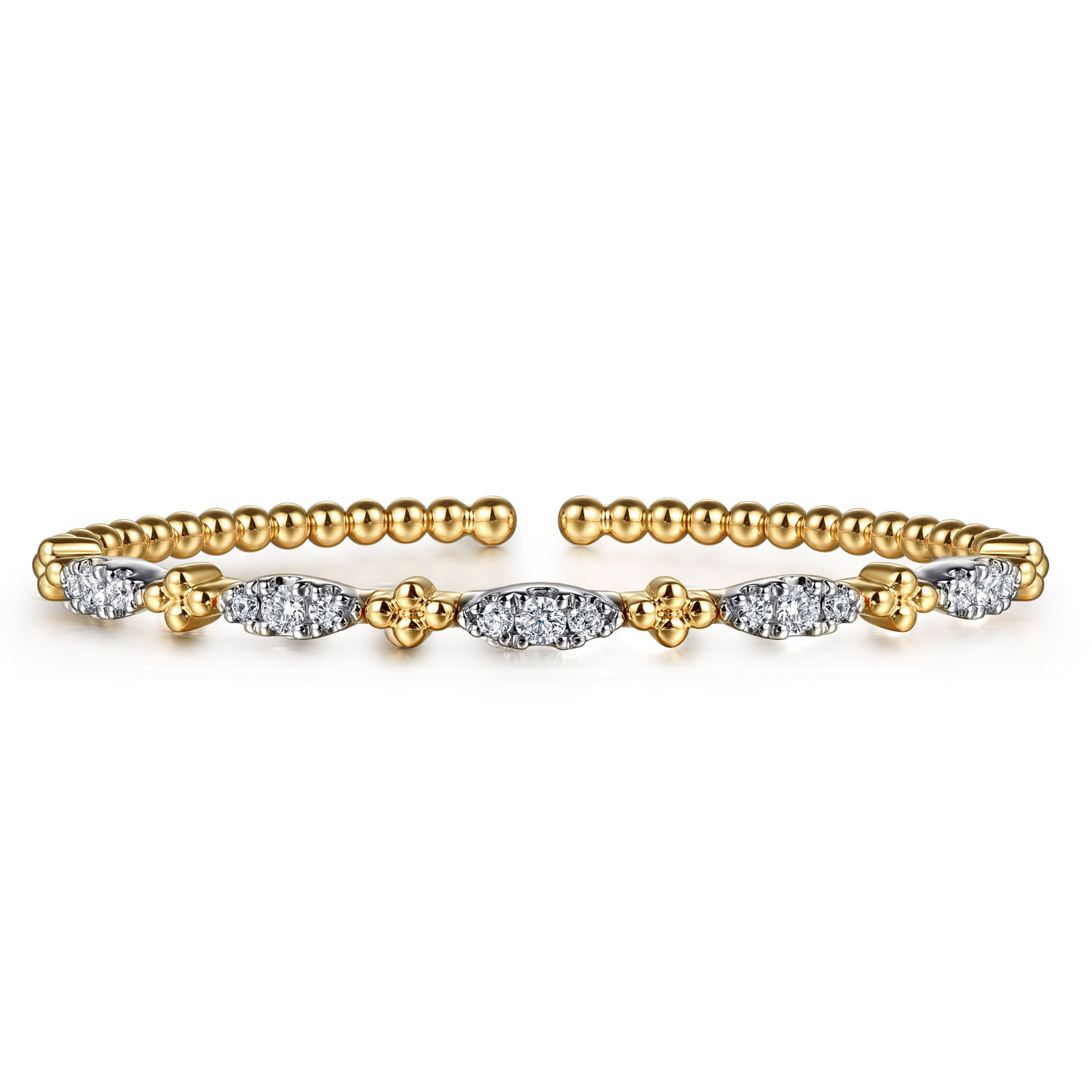 14K White  Yellow Gold Bujukan Clover and Diamond Station Split Bangle Bracelet