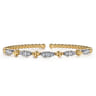 14K White  Yellow Gold Bujukan Clover and Diamond Station Split Bangle Bracelet - 0.75 ct