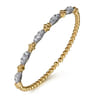 14K White  Yellow Gold Bujukan Clover and Diamond Station Split Bangle Bracelet - 0.75 ct