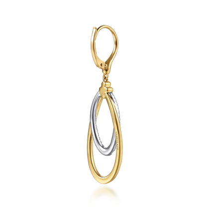 14K White Yellow Gold Bujukan Clover and Graduating Diamond Huggie Drop Earrings