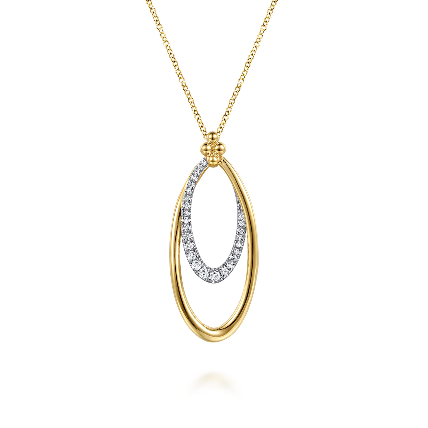 14K White Yellow Gold Bujukan Clover and Graduating Diamond Pendant Necklace - 0.25 ct - Shot 1