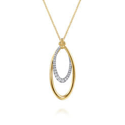 14K White Yellow Gold Bujukan Clover and Graduating Diamond Pendant Necklace