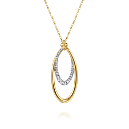 14K White Yellow Gold Bujukan Clover and Graduating Diamond Pendant Necklace