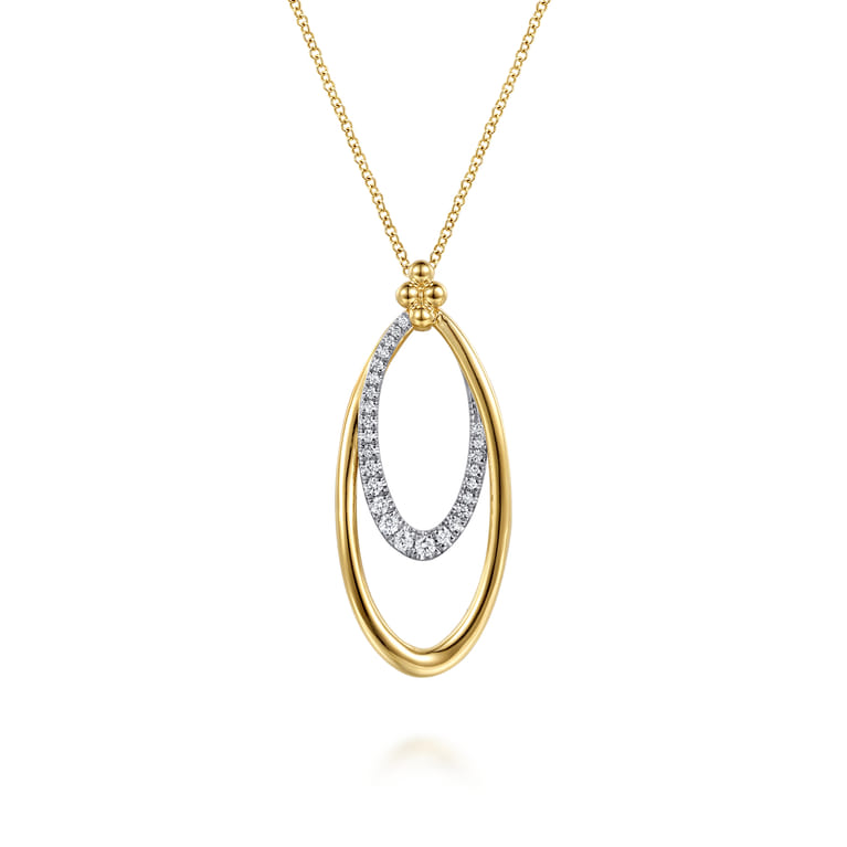 14K White Yellow Gold Bujukan Clover and Graduating Diamond Pendant Necklace - 0.25 ct - Shot 1