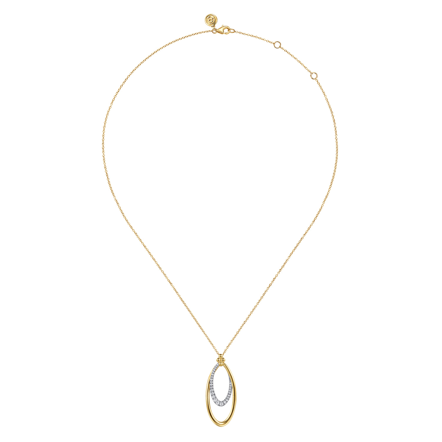 14K White Yellow Gold Bujukan Clover and Graduating Diamond Pendant Necklace - 0.25 ct - Shot 2