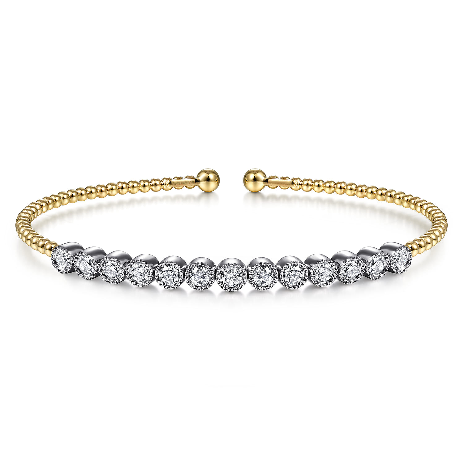 14K White Yellow Gold Bujukan Cuff Bracelet with Bezel Set White Gold Diamonds - 1 ct - Shot 1