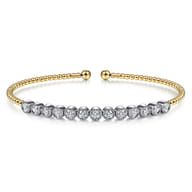 14K White Yellow Gold Bujukan Cuff Bracelet with Bezel Set White Gold Diamonds
