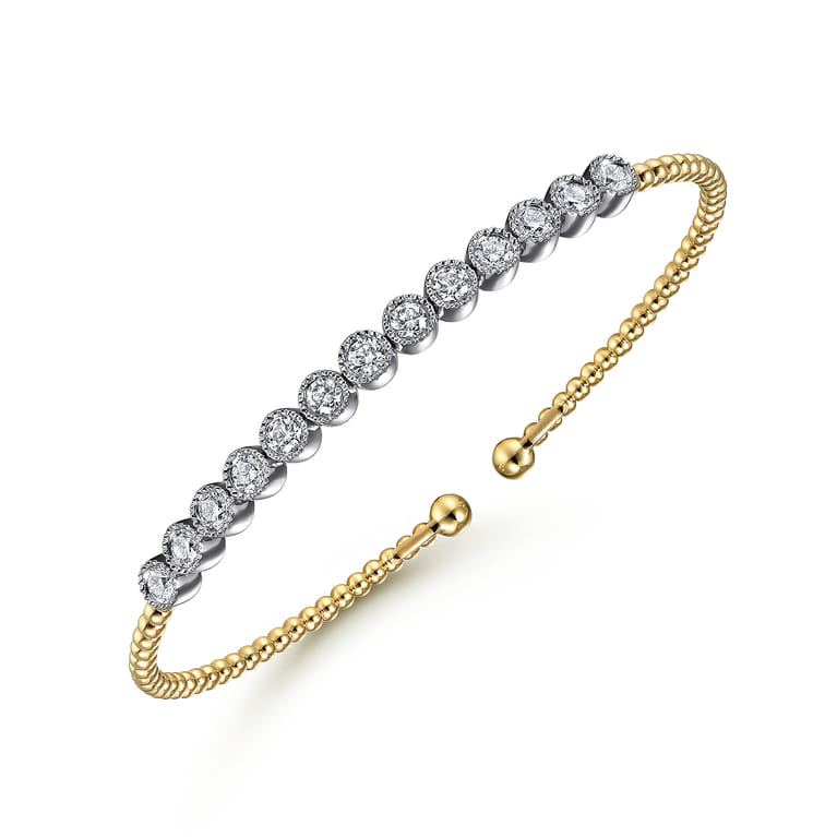 14K White Yellow Gold Bujukan Cuff Bracelet with Bezel Set White Gold Diamonds - 1 ct - Shot 2