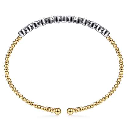 14K White Yellow Gold Bujukan Cuff Bracelet with Bezel Set White Gold Diamonds