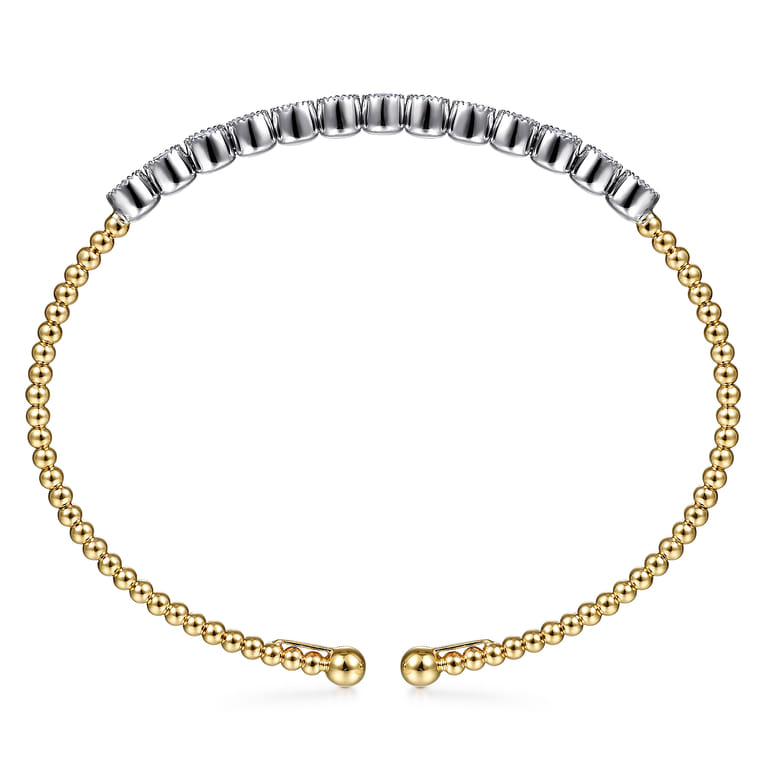 14K White Yellow Gold Bujukan Cuff Bracelet with Bezel Set White Gold Diamonds - 1 ct - Shot 3
