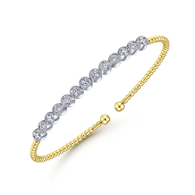 14K White Yellow Gold Bujukan Cuff Bracelet with Bezel Set White Gold Diamonds - 1 ct - Shot 2