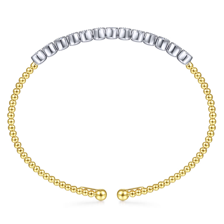 14K White Yellow Gold Bujukan Cuff Bracelet with Bezel Set White Gold Diamonds - 1 ct - Shot 3