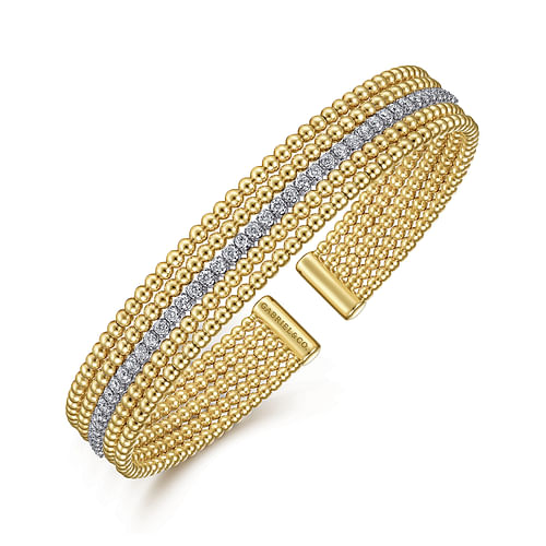 14K White-Yellow Gold Bujukan Cuff Bracelet with Butter Cup Setting in size 6 5 - 0.65 ct - Shot 2