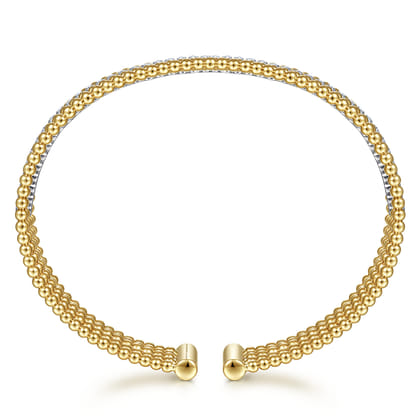 14K White-Yellow Gold Bujukan Cuff Bracelet with Butter Cup Setting in size 6.5