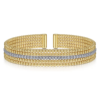14K White-Yellow Gold Bujukan Cuff Bracelet with Butter Cup Setting