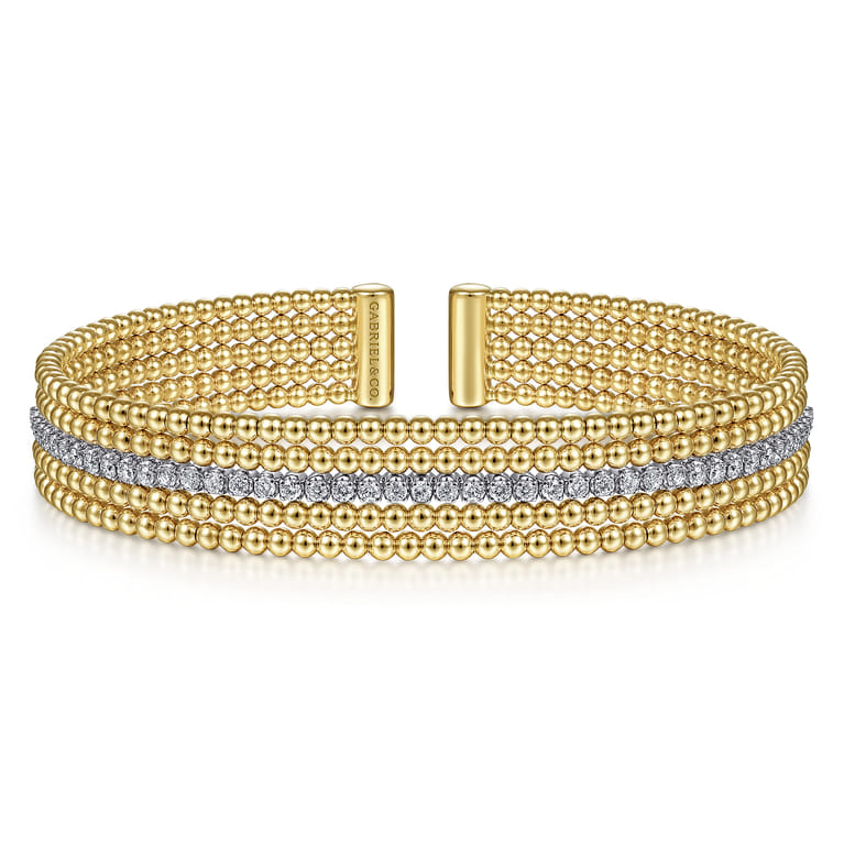 14K White-Yellow Gold Bujukan Cuff Bracelet with Butter Cup Setting - 0.65 ct - Shot 1