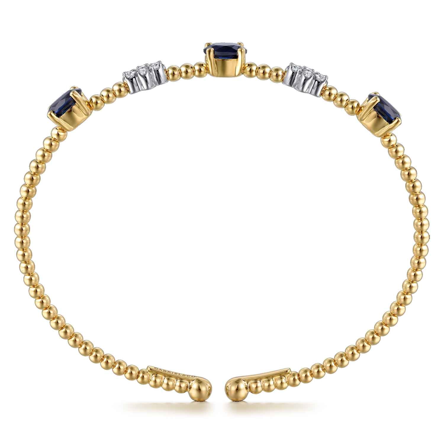 14K White-Yellow Gold Bujukan Diamond And Sapphire Bangle - 0.16 ct - Shot 3
