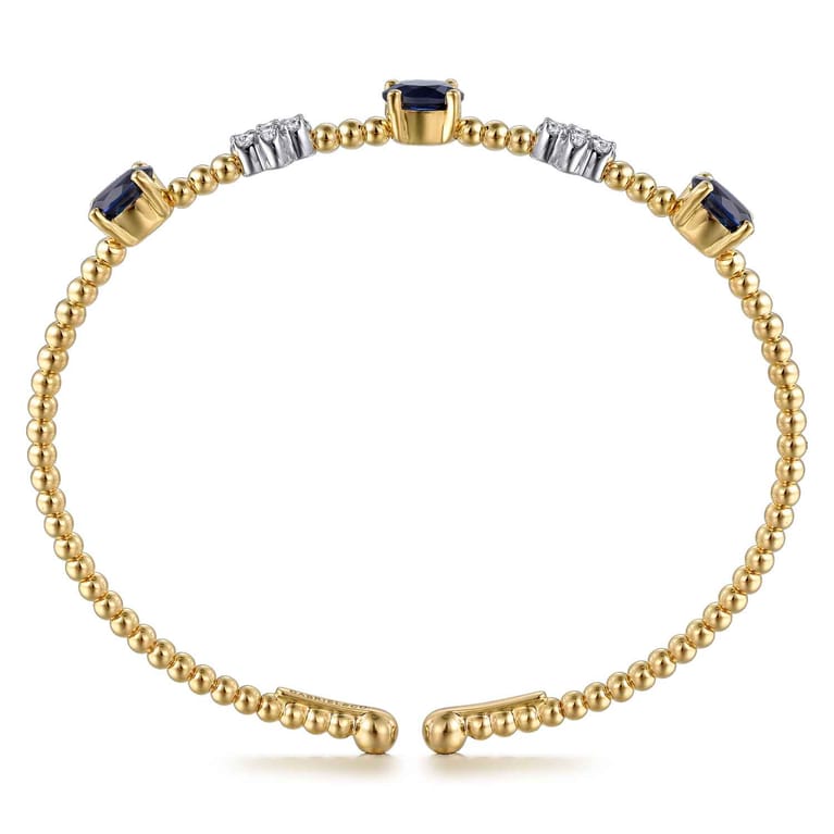 14K White-Yellow Gold Bujukan Diamond And Sapphire Bangle - 0.16 ct - Shot 3