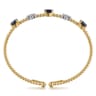 14K White-Yellow Gold Bujukan Diamond And Sapphire Bangle - 0.16 ct