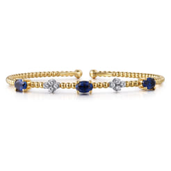 14K White-Yellow Gold Bujukan Diamond And Sapphire Bangle
