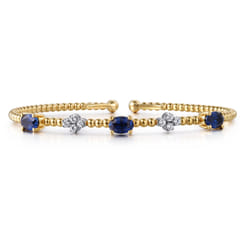 14K White-Yellow Gold Bujukan Diamond And Sapphire Bangle