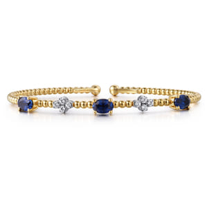 14K White-Yellow Gold Bujukan Diamond And Sapphire Bangle