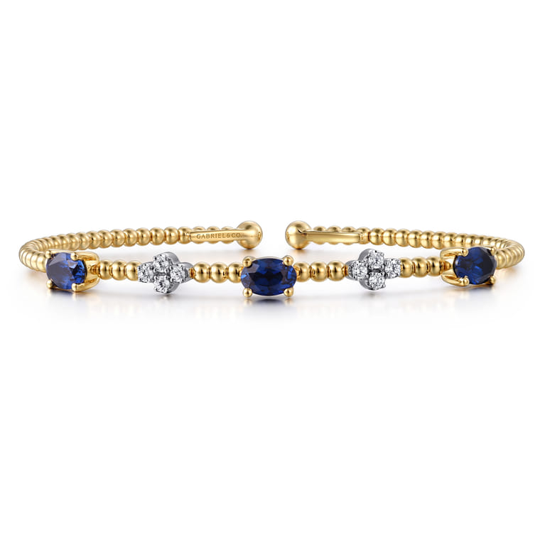 14K White-Yellow Gold Bujukan Diamond And Sapphire Bangle - 0.16 ct - Shot 1