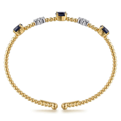 14K White-Yellow Gold Bujukan Diamond And Sapphire Bangle