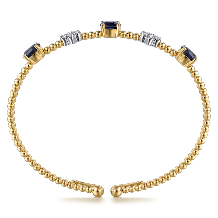 14K White-Yellow Gold Bujukan Diamond And Sapphire Bangle