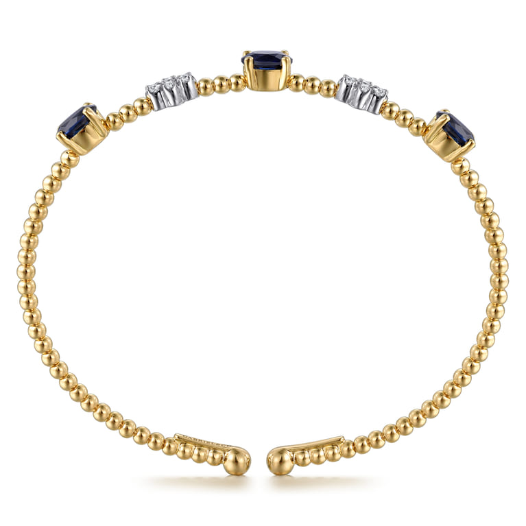 14K White-Yellow Gold Bujukan Diamond And Sapphire Bangle - 0.16 ct - Shot 3